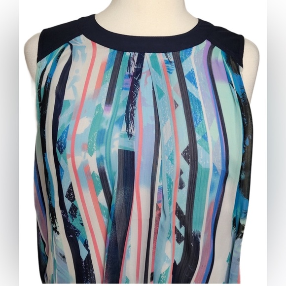 FDJ French Dressing Jeans Top Tunic Sleeveless Abstract Button Closure - Picture 3 of 8